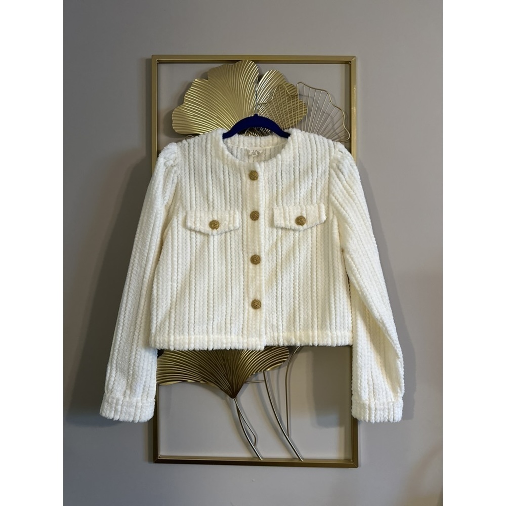 Faux Fur Sweater Jacket with Gold Buttons